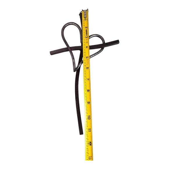 Heart Shaped Metal Wavy Cross Wall Decor 11" Bronze Art Religious Decor - Picture 4 of 5